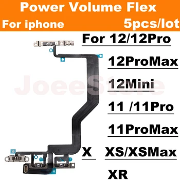 Гибкий кабель питания громкости 5шт для iPhone 11 12 Pro Max Mini X XS XR Flash Боковая кнопка отключения звука Control Flex с металлическими деталями
