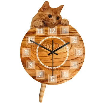 Настенные часы Kitty Time Brown Tiger Cat с маятниковым хвостом для гостиной, бесшумные, не тикающие настенные часы для домашнего декора, часы