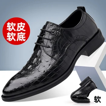 Мужская обувь из крокодиловой кожи WAERTA, Новая британская деловая обувь для мужчин, Официальная обувь, кожаные туфли на шнуровке с острым носком