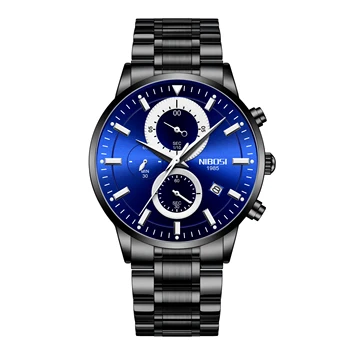 NIBOSI Нержавеющая сталь VIP 6, черные, синие Модные мужские часы, лучший бренд, роскошные спортивные кварцевые часы для мужчин Relogio Masculino