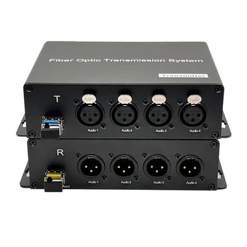 4-портовые XLR-преобразователи аудио по оптоволокну, Сбалансированные 3-контактные Удлинители XLR по оптоволокну, Однорежимное Одиночное волокно длиной до 20 км в комплекте