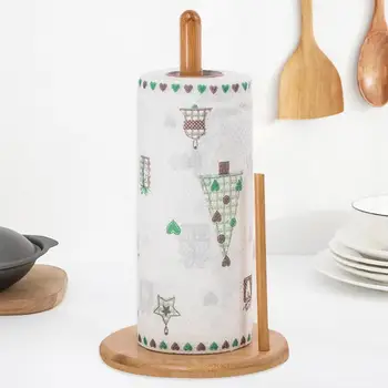 Бамбуковый держатель для рулонной бумаги, простой в использовании Держатель для бумаги, прочное основание, бамбуковый держатель для рулонных бумажных полотенец, Органайзер для кухонной столешницы