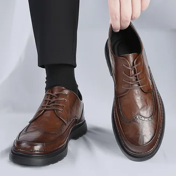 Мужские классические туфли-броги в стиле ретро Из лакированной кожи, Мужские модельные туфли на шнуровке, Деловые Офисные туфли, Мужские Вечерние Свадебные Оксфорды, Размеры 38-44