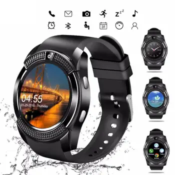 Смарт-часы V8, совместимые с Bluetooth, фитнес-монитор для сна, Шагомер с круглым экраном 1,22 дюйма, спортивные умные часы для мужчин и женщин