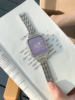 Модный Тонкий металлический ремешок с блестящими бриллиантами для iWatch 8 SE 7 6 5 4 3 INS blogger такой Же ремешок для Apple Watch 49 мм 41 мм 38 мм 40 мм