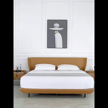 Итальянская минималистичная легкая роскошная кожаная кровать, современная простая двуспальная высокого класса