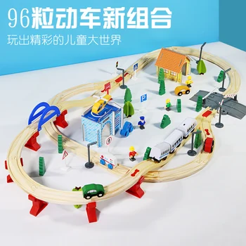 96 предметов, обучающие игрушки-головоломки для железнодорожного вагона TrainWooden, совместимый бренд, деревянные игрушки-дорожки для подарков мальчикам