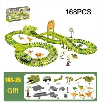 Изогнутая Гибкая Гоночная трасса Динозавр Электрический железнодорожный вагон Мир Динозавров Гоночная Трасса Скалолазный Автомобиль Пластиковая игрушка для детей
