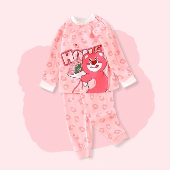 Розовый пижамный костюм для маленькой девочки, комплект нижнего белья с рисунком Медведя из мультфильма, панды, Пижамы для малышей, домашняя одежда