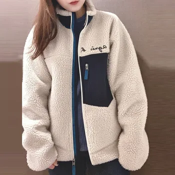 Женская зимняя коричневая куртка со стоячим воротником, темперамент, ленивый стиль, однотонная норковая куртка свободного кроя