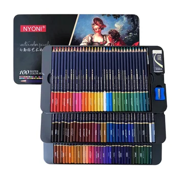 100 Цветных карандашей, водорастворимые цветные карандаши с кисточкой и металлической коробкой, принадлежности для детского творчества