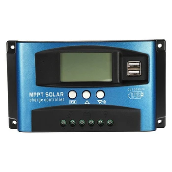 Солнечный контроллер заряда 100A MPPT с ЖК-дисплеем с двойным USB-дисплеем 12V 24V, регулятор зарядного устройства для панели солнечных батарей с нагрузкой