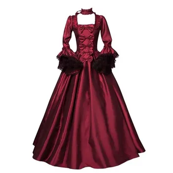 Платья для женщин Средневекового Ренессанса, викторианского стиля, винтажного Ретро, готического, расклешенного, с капюшоном, длинным рукавом, Длинное бальное платье, костюм