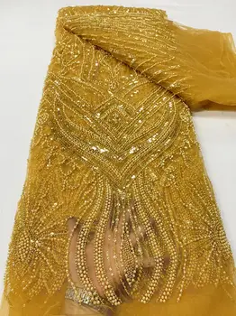 Роскошная кружевная ткань ручной работы из бисера Для свадебного платья 2023, Высококачественные Африканские кружевные ткани с пайетками, Нигерийский тюль, Сетчатое кружево