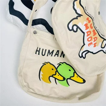 Сумка с логотипом HUMAN MADE Dog, Рюкзаки с логотипом Для мужчин и женщин, Сумка с изображением Утки, Высококачественная Холщовая сумка-мессенджер