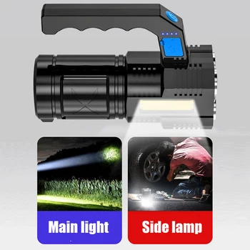 COB светодиодный фонарь, портативный ручной прожектор, перезаряжаемый через USB двойной источник света, долговечный, водонепроницаемый для пеших прогулок, охоты, исследований