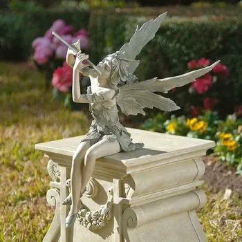 Креативная флейта, фея, скульптура феи, украшение сада, скульптура летающего ангела из смолы, украшение, скульптура феи пруда, подарок