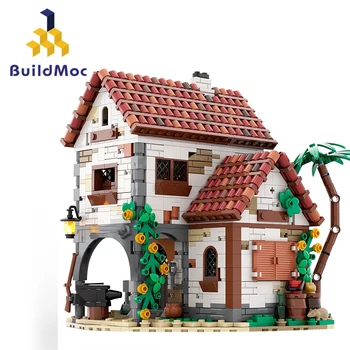 Buildmoc Пираты Дом Кузнеца Крепость MOC Набор Строительных Блоков Игрушки для Детей Детские Подарки Игрушка 1332ШТ Кирпичи для 21322