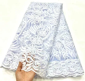 Французский Тюль Кружевная Швейная Ткань 5 Ярдов Вечернее Свадебное Платье Женское Фестивальное Белое 2023 Высокое Качество Новая Африканская Вышитая Сетка