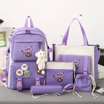 Ins Дорожная сумка в корейском стиле для подростков, школьная сумка, рюкзак для учеников младших классов средней школы, холщовая школьная сумка большой емкости, 5 шт.