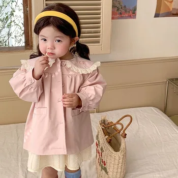 Пальто для девочек 2023 года розового цвета с заячьими ушками, пальто для маленьких девочек 80-130 г.