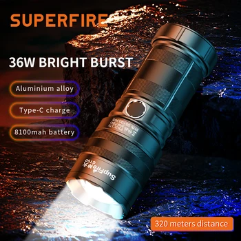 Мощный фонарик SuperFire GT60 с большим радиусом действия 2600 люмен, сверхяркий фонарик с зумом Type-C, Перезаряжаемый Аварийный светодиодный рабочий фонарь