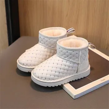 Зимние ботинки для девочек, модная детская повседневная обувь, нескользящие детские плюшевые ботинки