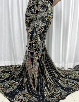 2024 Высококачественная Африканская нигерийская кружевная ткань с вышивкой, тюль, чистое свадебное платье, Гипюр, блестки для шитья бисером, 5 ярдов
