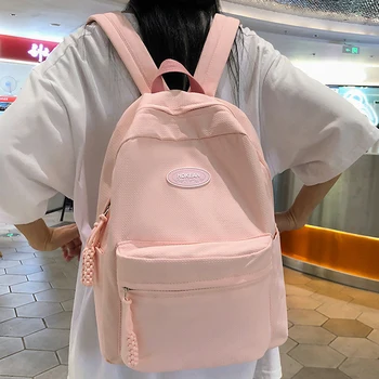 Простой однотонный рюкзак, женские большие водонепроницаемые нейлоновые школьные сумки для девочек-подростков, сумка для книг, женская дорожная сумка, сумка через плечо