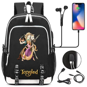 Школьные рюкзаки Disney Tangled Rapunzel Princess для мальчиков и девочек, USB-зарядка для ноутбука, Повседневная сумка для книг, подростковый рюкзак, дорожная сумка Mochila