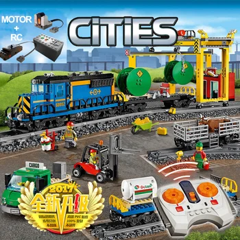 В наличии Моторизованный грузовой поезд с дистанционным управлением Hobby Совместим с набором 60052 02008 Строительные блоки Bricks Power DIY Toy для детей