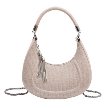 Женская сумка в виде полумесяца, красочная сумочка с бриллиантовой кисточкой, модная женская сумка на цепочке, сумка-мессенджер, сумки подмышками для женщин