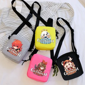 Игровая школьная сумка с ударной печатью Genshin, периферийная косая сумка, маленькая квадратная сумка, косой рюкзак на одно плечо для мальчиков и девочек
