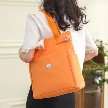 2023 Простая нейлоновая сумка-тоут Однотонная Новая Женская повседневная сумка через плечо большой емкости Корейские школьные большие холщовые сумки