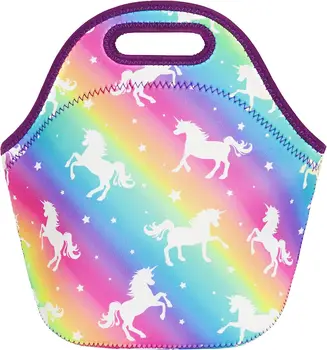 Сумка для ланча Rainbow Unicorn для девочек - детская сумка для ланча с неопреновой изоляцией для школы, дошкольного учреждения, детского сада, ланч-бокс