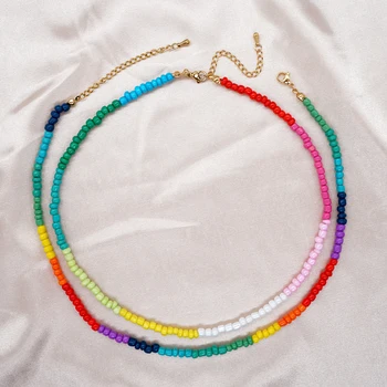 YASTYT Простое ожерелье с радужным воротником, регулируемая застежка, модные летние пляжные разноцветные ожерелья из бисера для женщин, ювелирные изделия