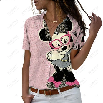 Женская рубашка Disney с коротким рукавом, элегантная и милая женская свободная шифоновая рубашка с 3D-принтом в виде фрагментированного цветка, открытая на пуговицах