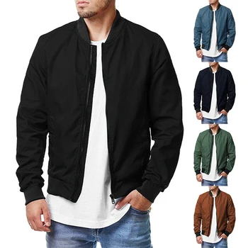 Мужская куртка-бомбер из полиэстера, однотонная модная ветровка на молнии, пальто для мотогонок, повседневное пальто, повседневная уличная одежда 5XL