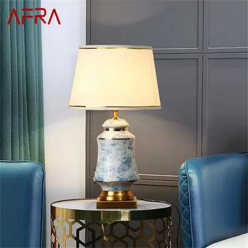 Керамические настольные лампы AFRA, настольная лампа из синей латуни, современная роскошная ткань, декоративная для дома, гостиной, столовой, спальни