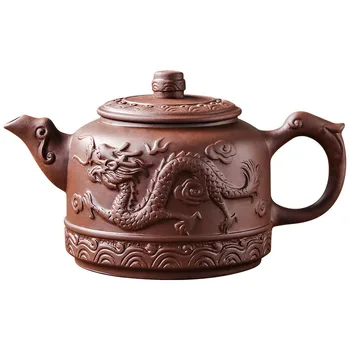 Керамический чайник Yixing Purple Sand Большой емкости Ручной работы Dragon Phoenix Tea Pot Бытовой Большой чайный набор Кунг-фу 600 мл