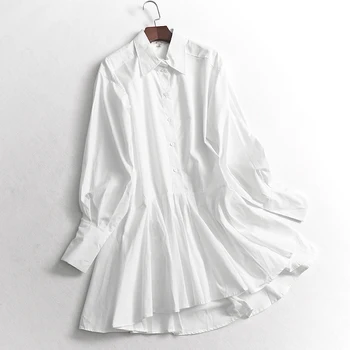 SuperAen Европейское и Американское Весеннее Черно-Белое Двухцветное Платье-рубашка Из Чистого Хлопка SuperAen с длинными Рукавами и Рыбьим Хвостом 2023 года