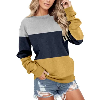 Осенняя футболка в полоску 2023 года, длинные рукава, круглый вырез, винтажные свободные повседневные топы, оверсайз, смешанные цвета, повседневный женский пуловер для отдыха