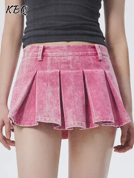 Женская джинсовая юбка в стиле пэчворк с подкладкой KBQ-Foldes, Высокая талия, Застежка-молния, Повседневные Обтягивающие Мини-юбки, Летняя мода, Новинка