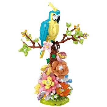 Креативный и интересный цветок Попугай Бонсай Украшения для дома Строительные блоки Кирпичи Игрушки Подарки
