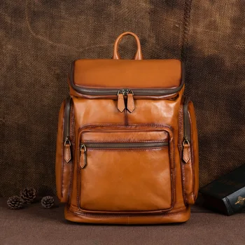 Мужской рюкзак из 100% натуральной коровьей кожи, большие сумки для ноутбуков, дорожные рюкзаки из натуральной кожи, сумка для обуви для подростков, винтажные рюкзаки