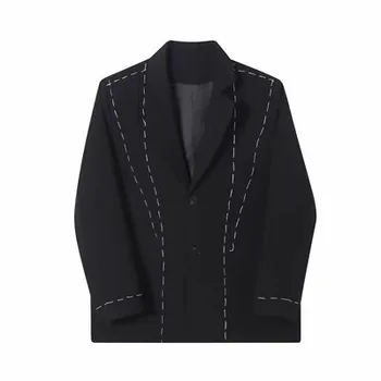 Осенняя новинка, Оригинальная Контрастная строчка, Дизайнерское украшение, Черная куртка в уличном стиле, женская
