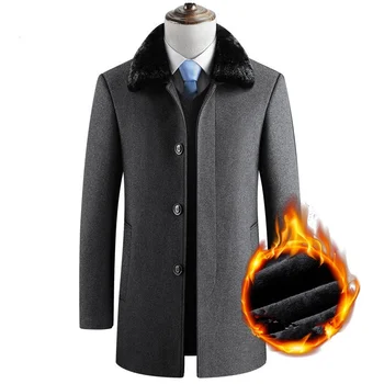 Зимние Толстые Теплые куртки, Длинные шерстяные пальто, мужские повседневные Тонкие шерстяные пальто с меховым воротником Palto, Бушлат, тренч, ветровка, куртка
