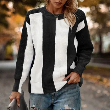 Женская мода Осень Зима Вязаный свитер, пуловер из толстой нити, свитер с высоким воротом, пуловер с мелким принтом, свитера для женщин