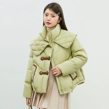 Женская зимняя куртка 2023 года, Новое теплое пальто на белом утином пуху с капюшоном, однобортное пальто, свободная одежда для хлеба, верхняя одежда B47