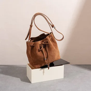 Сумка из натуральной кожи в стиле ретро с завязками, дизайнерская сумка-мешок с бантом и матовой текстурой, усовершенствованная износостойкая сумка для подмышек, новый стиль